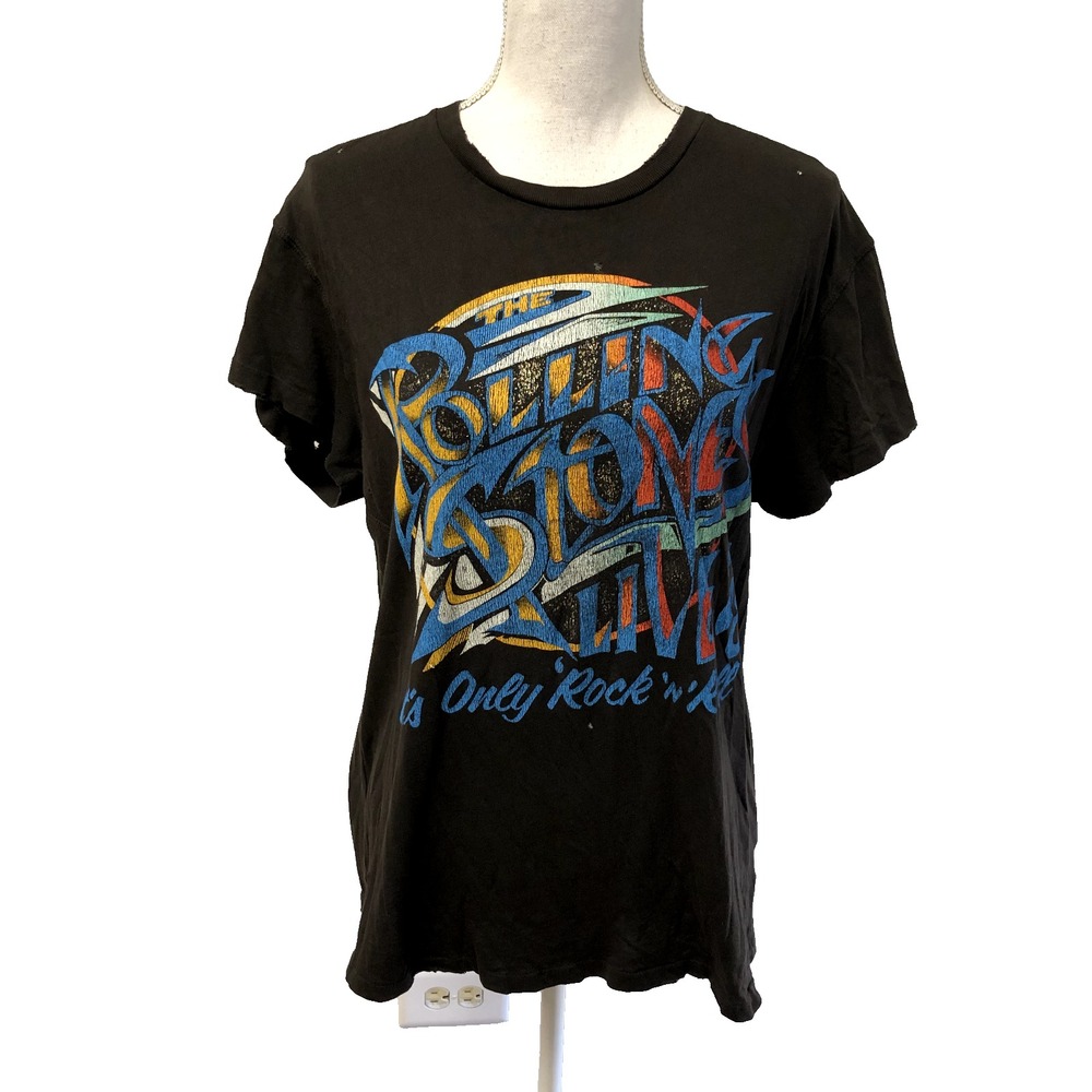 Made Worn Rolling Stones Crew Neck Graphic T Shirt Womens Small Brown Distressed